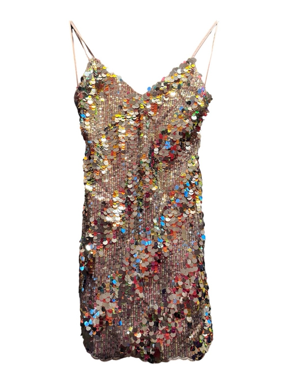 Adelyn Rae Multicolor Sequin Cocktail Mini Dress XS Spaghetti Strap Party